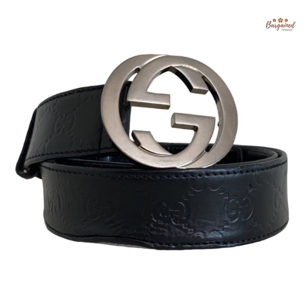 Authentic Gucci Black Guccissima Leather Silver Interlocking G Buckle 100/40
